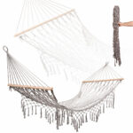 Hamak ogrodowy boho siatka fredzle lezak wiszacy makrama 200cm szary