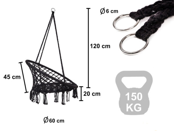 Hustawka fotel bocianie gniazdo z oparciem czarna 80cm 120kg