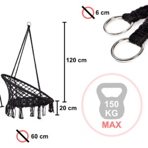 Hustawka fotel bocianie gniazdo z oparciem czarna 80cm poduszki 120kg