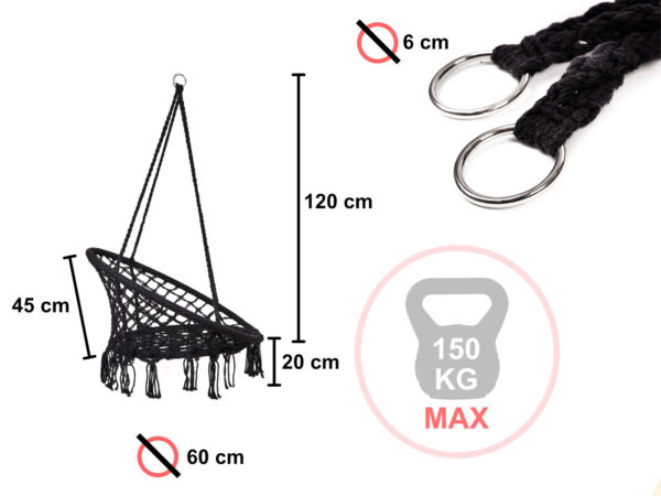 Hustawka fotel bocianie gniazdo z oparciem czarna 80cm poduszki 120kg