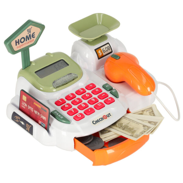 Kasa fiskalna dla dzieci supermarket sklep skaner kalkulator koszyk z akcesoriami 36 el
