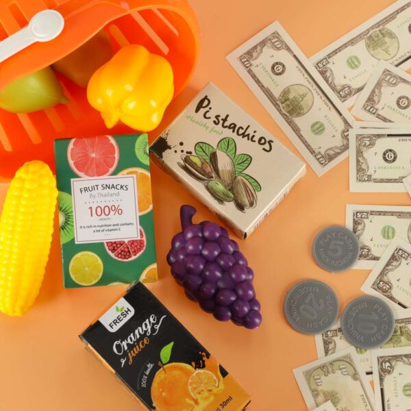 Kasa fiskalna dla dzieci supermarket sklep skaner kalkulator koszyk z akcesoriami 36 el