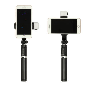 Kijek do selfie z pilotem Bluetooth statyw tripod lampka LED czarny
