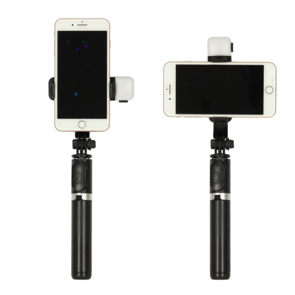 Kijek do selfie z pilotem Bluetooth statyw tripod lampka LED czarny