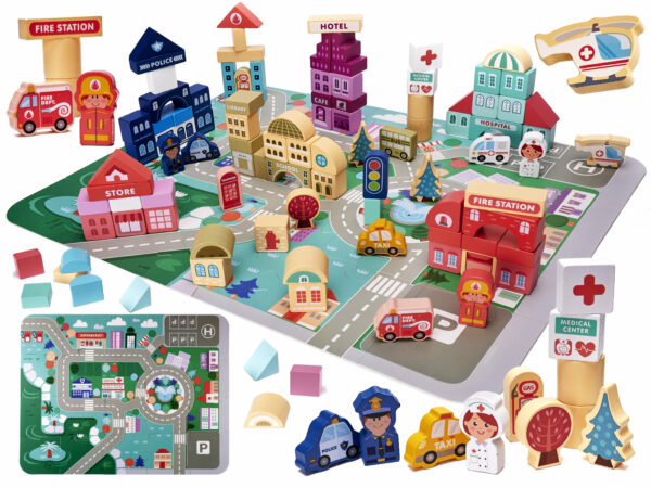 Klocki drewniane edukacyjne miasto puzzle 100el Klocki drewniane edukacyjne miasto puzzle 100el