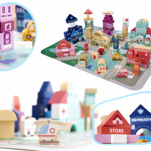 KX6199 Klocki drewniane edukacyjne miasto puzzle 100el