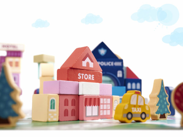 KX6199 Klocki drewniane edukacyjne miasto puzzle 100el