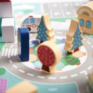 KX6199 Klocki drewniane edukacyjne miasto puzzle 100el