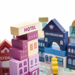 KX6199 Klocki drewniane edukacyjne miasto puzzle 100el