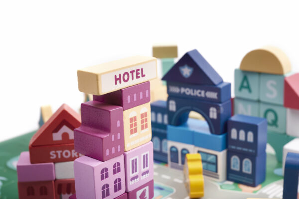 KX6199 Klocki drewniane edukacyjne miasto puzzle 100el