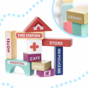 KX6199 Klocki drewniane edukacyjne miasto puzzle 100el