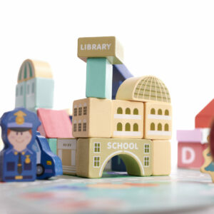 KX6199 Klocki drewniane edukacyjne miasto puzzle 100el