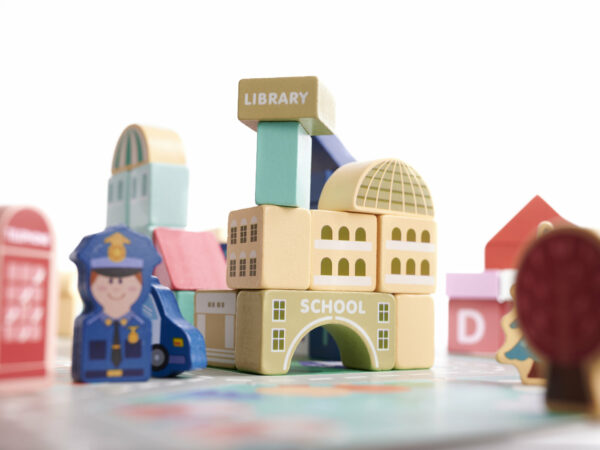 KX6199 Klocki drewniane edukacyjne miasto puzzle 100el