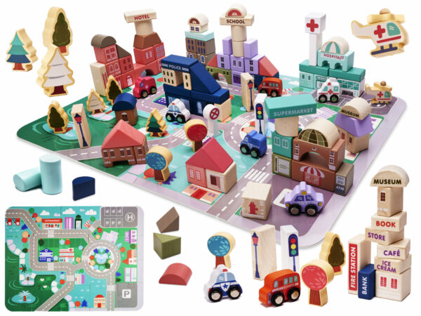 KX6196 Klocki drewniane edukacyjne miasto puzzle 115el KX6196 Klocki drewniane edukacyjne miasto puzzle 115el