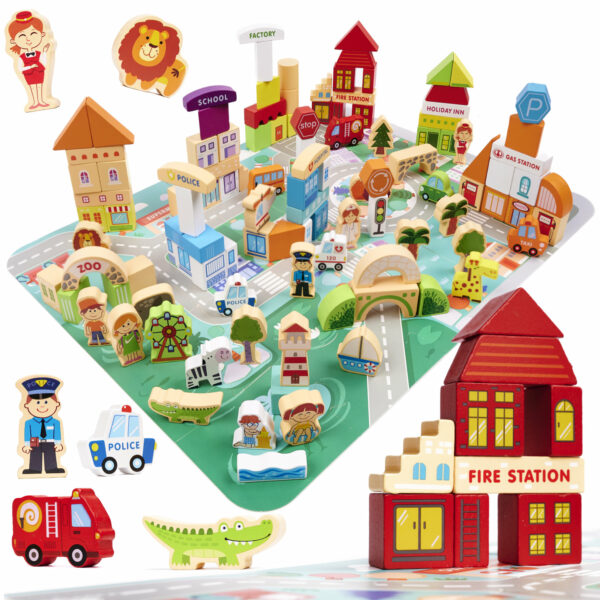 KX6198 Klocki drewniane edukacyjne miasto puzzle 120el KX6198 Klocki drewniane edukacyjne miasto puzzle 120el