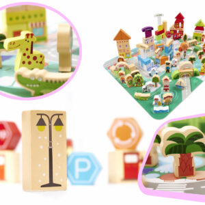 KX6198 Klocki drewniane edukacyjne miasto puzzle 120el