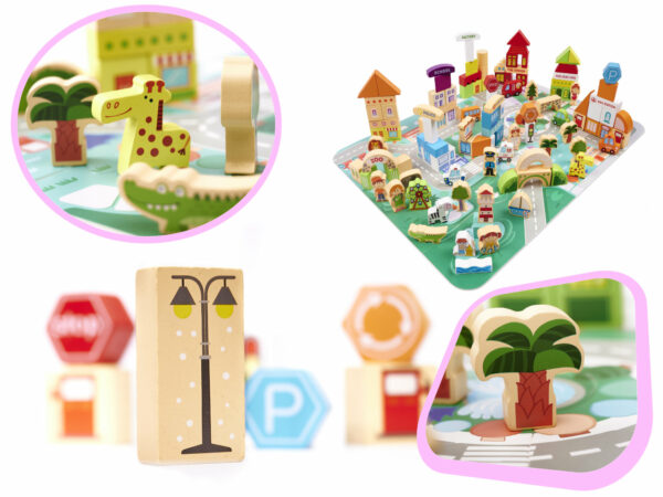 KX6198 Klocki drewniane edukacyjne miasto puzzle 120el