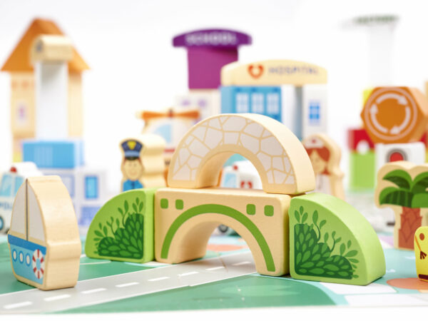 KX6198 Klocki drewniane edukacyjne miasto puzzle 120el