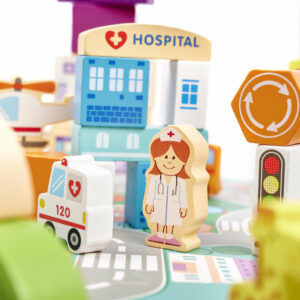 KX6198 Klocki drewniane edukacyjne miasto puzzle 120el