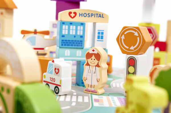KX6198 Klocki drewniane edukacyjne miasto puzzle 120el