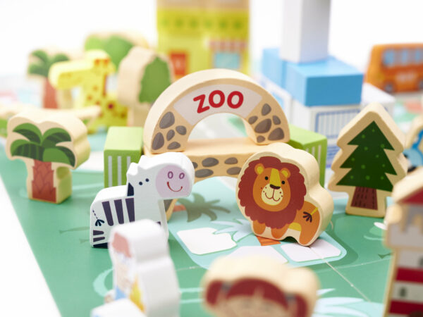 KX6198 Klocki drewniane edukacyjne miasto puzzle 120el