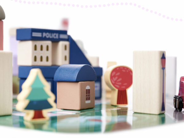 Klocki drewniane edukacyjne miasto puzzle 135el