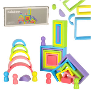 Klocki drewniane edukacyjne ukladanka tecza puzzle montessori tecza kolorowe