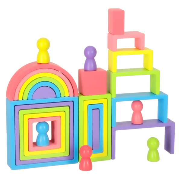 Klocki drewniane edukacyjne ukladanka tecza puzzle montessori tecza kolorowe