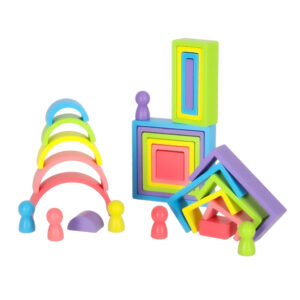 Klocki drewniane edukacyjne ukladanka tecza puzzle montessori tecza kolorowe