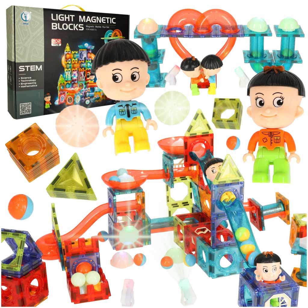 Klocki magnetyczne marble tor kulkowy swiecacy 202 elementy
