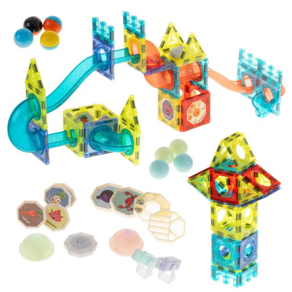 Klocki magnetyczne marble tor kulkowy swiecacy 202 elementy