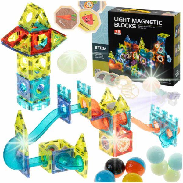 Klocki magnetyczne marble tor kulkowy swiecacy 75 elementow Klocki magnetyczne marble tor kulkowy swiecacy 75 elementow