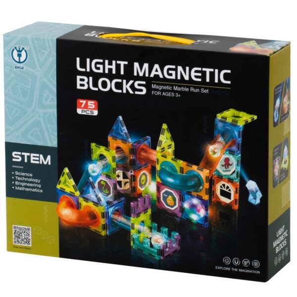 Klocki magnetyczne marble tor kulkowy swiecacy 75 elementow