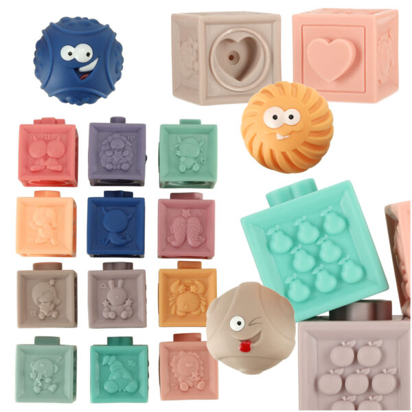 Klocki pilki sensoryczne miekkie edukacyjne 15 elementow