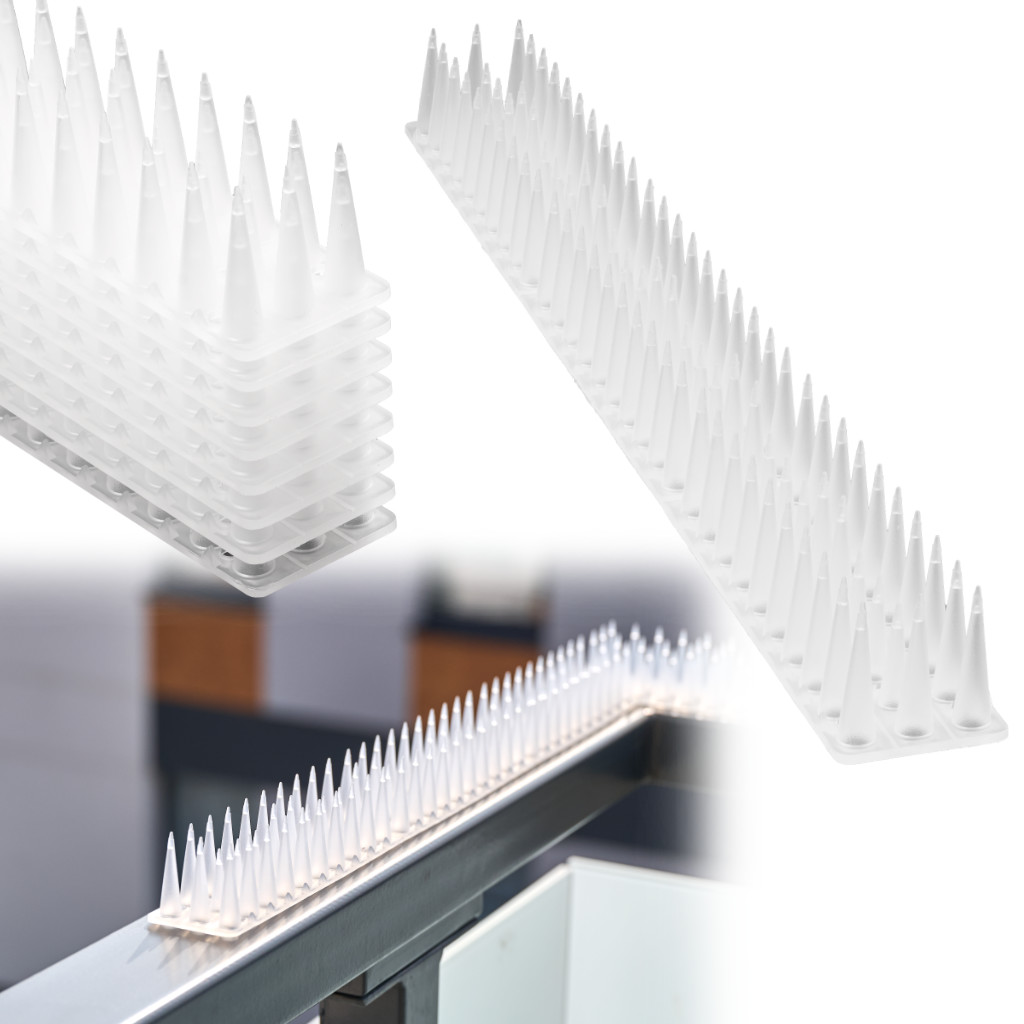 Kolce na golebie listwa na ptaki odstaszacz plastikowe geste biale 8el 43 cm