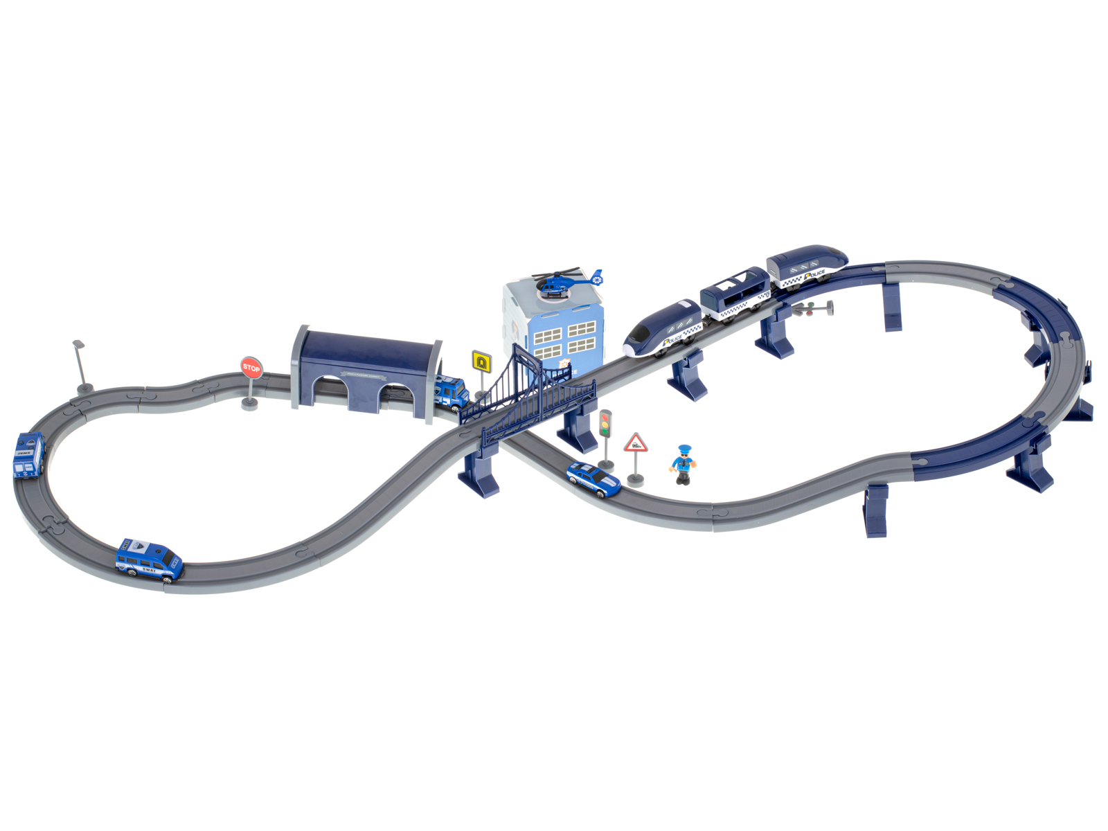 Kolejka elektryczna pociag policja autka 92 elementy 300cm