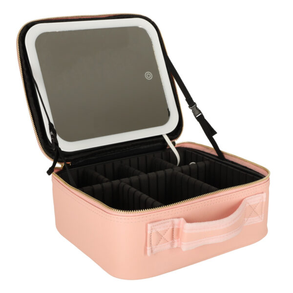 Kosmetyczka organizer na kosmetyki bizuterie kuferek z lusterkiem 10 krotne powiekszenie rozowy Kosmetyczka organizer na kosmetyki bizuterie kuferek z lusterkiem 10 krotne powiekszenie rozowy