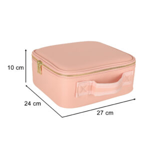 Kosmetyczka organizer na kosmetyki bizuterie kuferek z lusterkiem 10 krotne powiekszenie rozowy