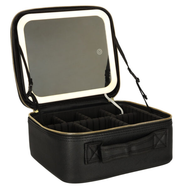 Kosmetyczka organizer na kosmetyki bizuterie kuferek z lusterkiem LED czarny Kosmetyczka organizer na kosmetyki bizuterie kuferek z lusterkiem LED czarny