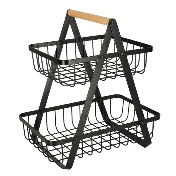 Kosz na owoce dwupoziomowy pietrowy metal drewno Kosz na owoce dwupoziomowy pietrowy metal drewno