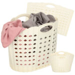 Kosz na pranie skladany organizer lazienkowy kremowy