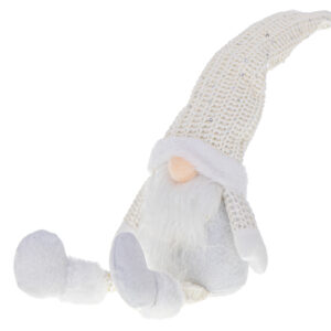 Krasnal skrzat swiateczny z broda bialy 47cm