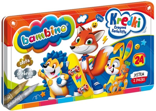 Kredki w metalowym pudelku 24 kolory temperowka BAMBINO Kredki w metalowym pudelku 24 kolory temperowka BAMBINO