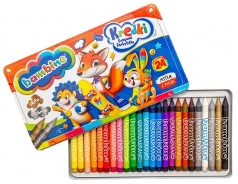 Kredki w metalowym pudelku 24 kolory temperowka BAMBINO