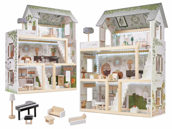 KX5944 Domek dla lalek drewniany apartament Ikonka boho