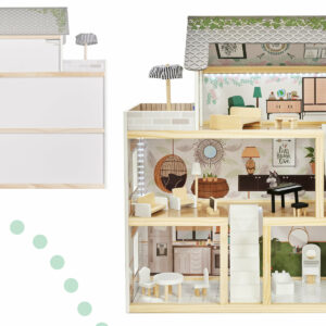 KX5944 Domek dla lalek drewniany apartament Ikonka boho