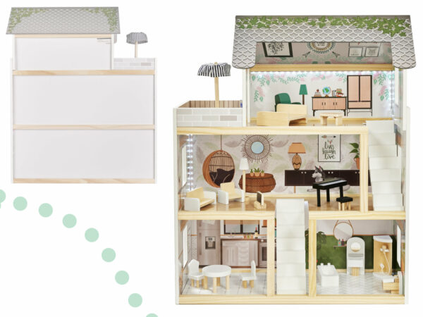 KX5944 Domek dla lalek drewniany apartament Ikonka boho