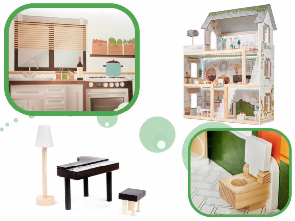 KX5944 Domek dla lalek drewniany apartament Ikonka boho