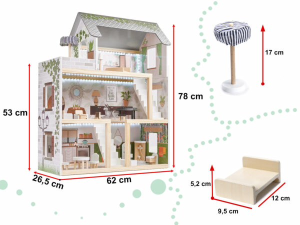 LULILO Domek dla lalek drewniany apartament Ikonka boho