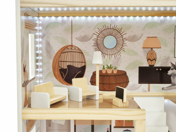 KX5944 Domek dla lalek drewniany apartament Ikonka boho